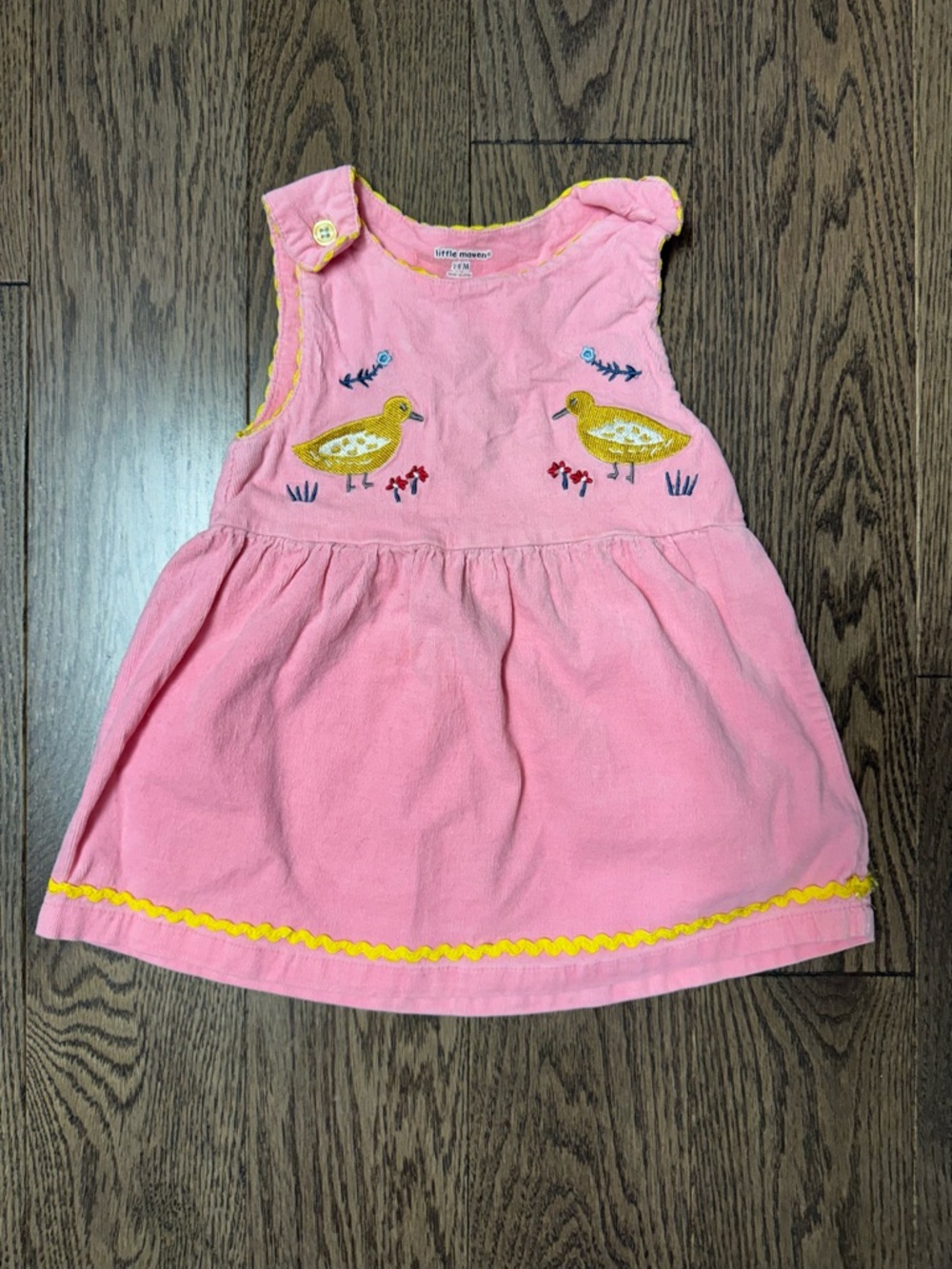 Pink Corduroy Dress with Yellow Duck Appliqués size 18m
